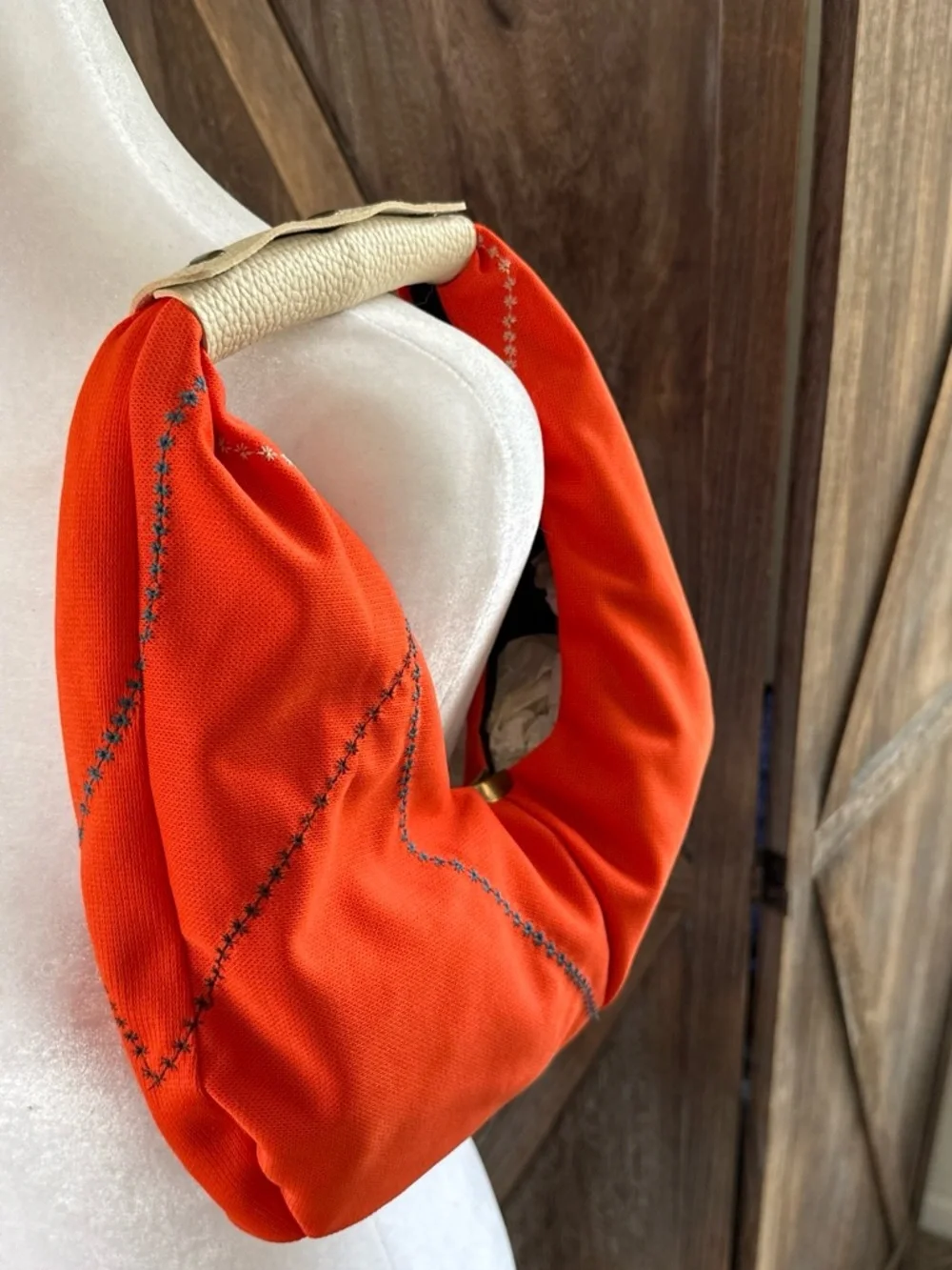 Bold Orange Shoulder Hobo Bag with Cream Accent
